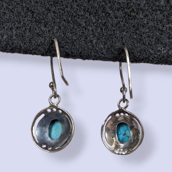 Sterling Turquoise Cabochon Dangling Earrings - Picture 4 of 6